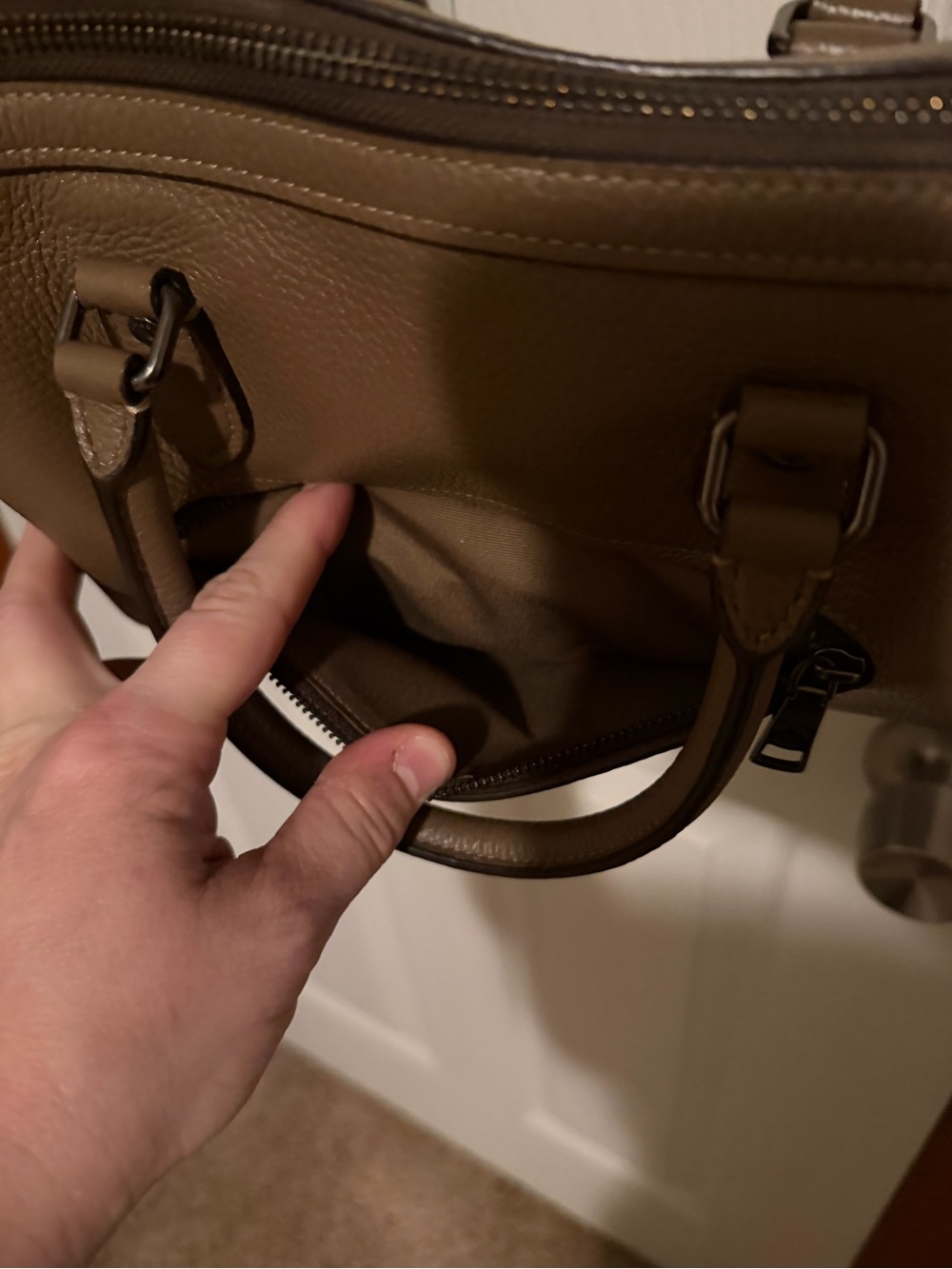 Coach Olive-Taupe Pebbled Leather Top-Handle Briefcase